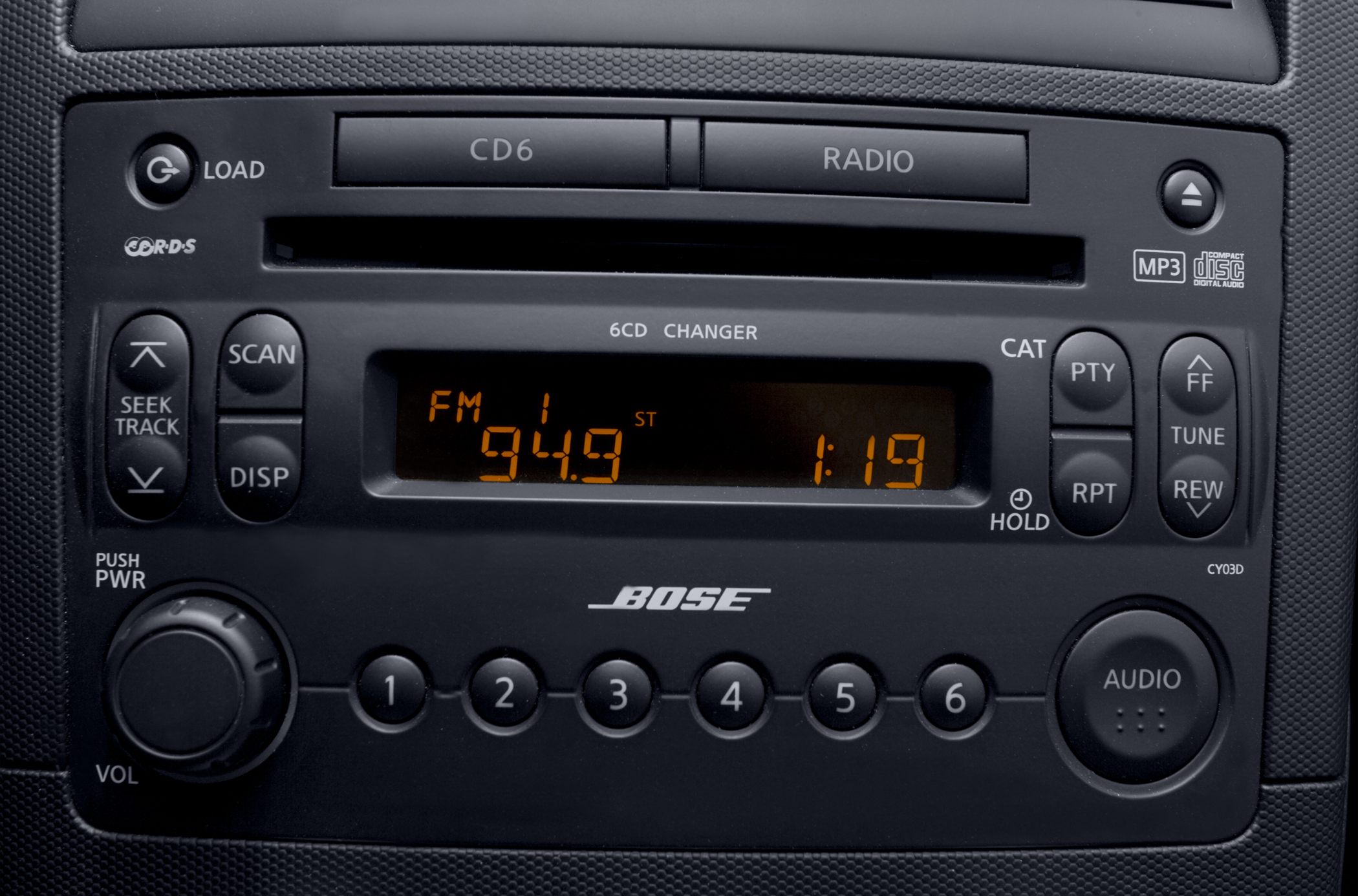 Bose car stereo CD6 changer and radio control panel with digital display