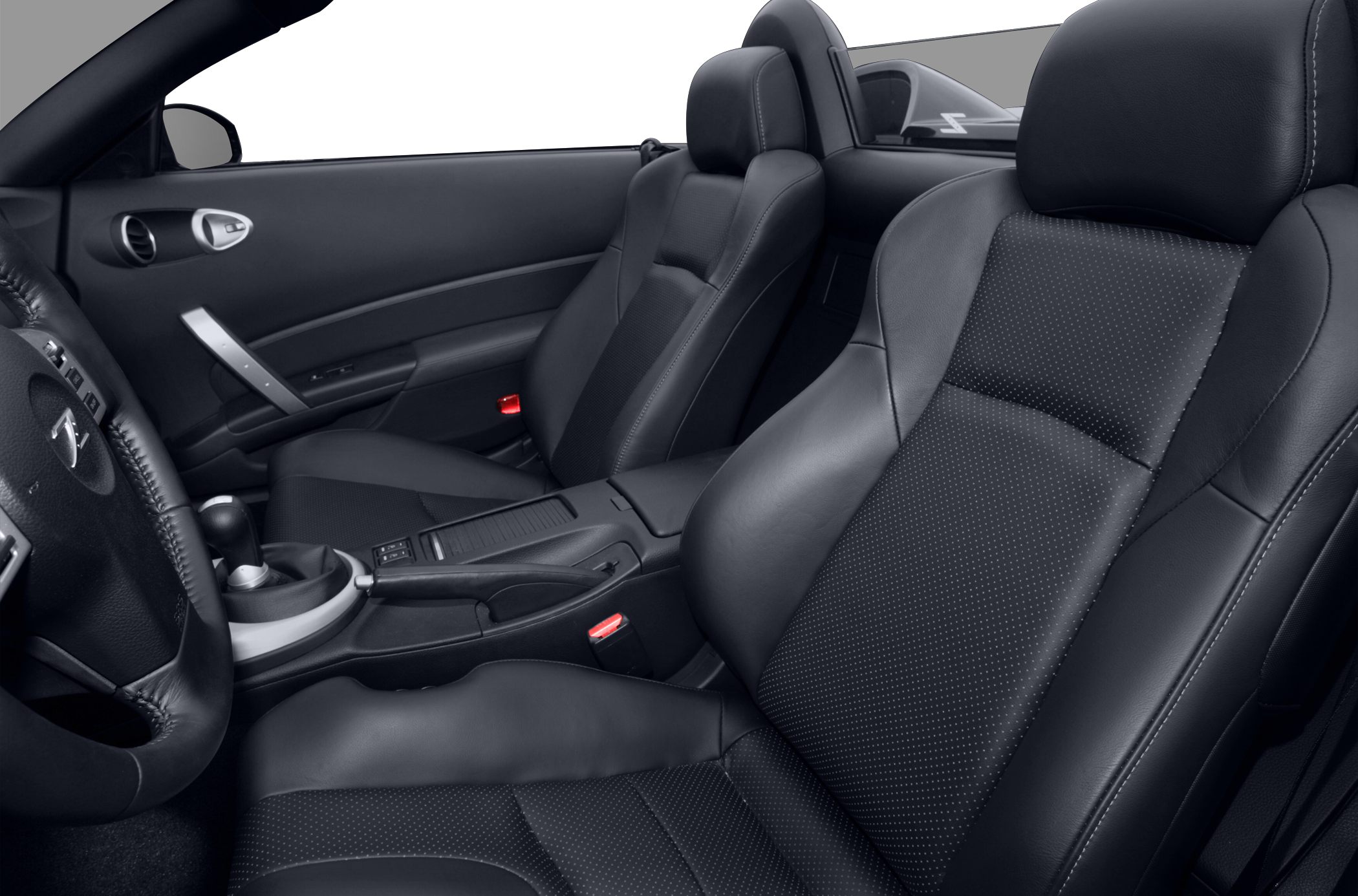 Sporty black leather seats with manual transmission center console