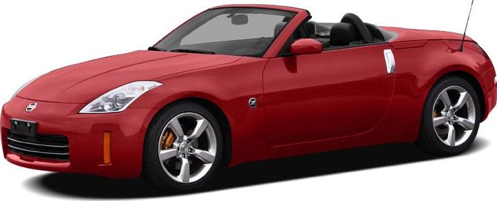 Red convertible 350Z Roadster front side view with alloy wheels