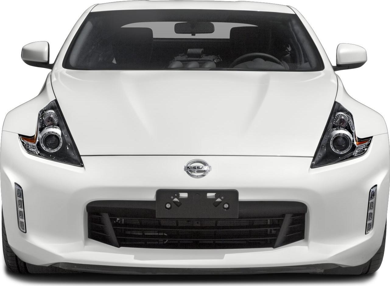 Front view of a car with sleek headlights and aerodynamic bumper design