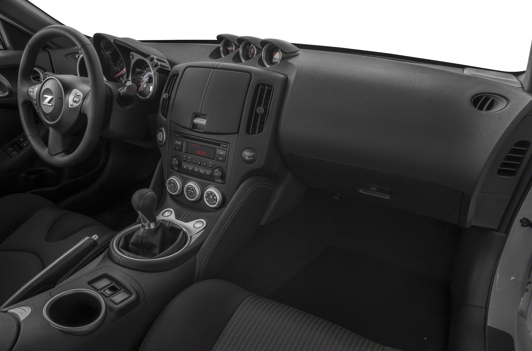 Dashboard, manual gear shift, center console, sport gauges