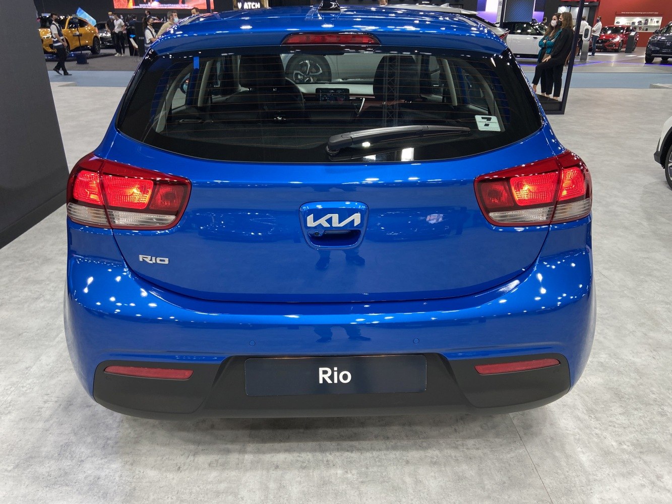 Rear view of a compact hatchback with updated taillights and rear wiper