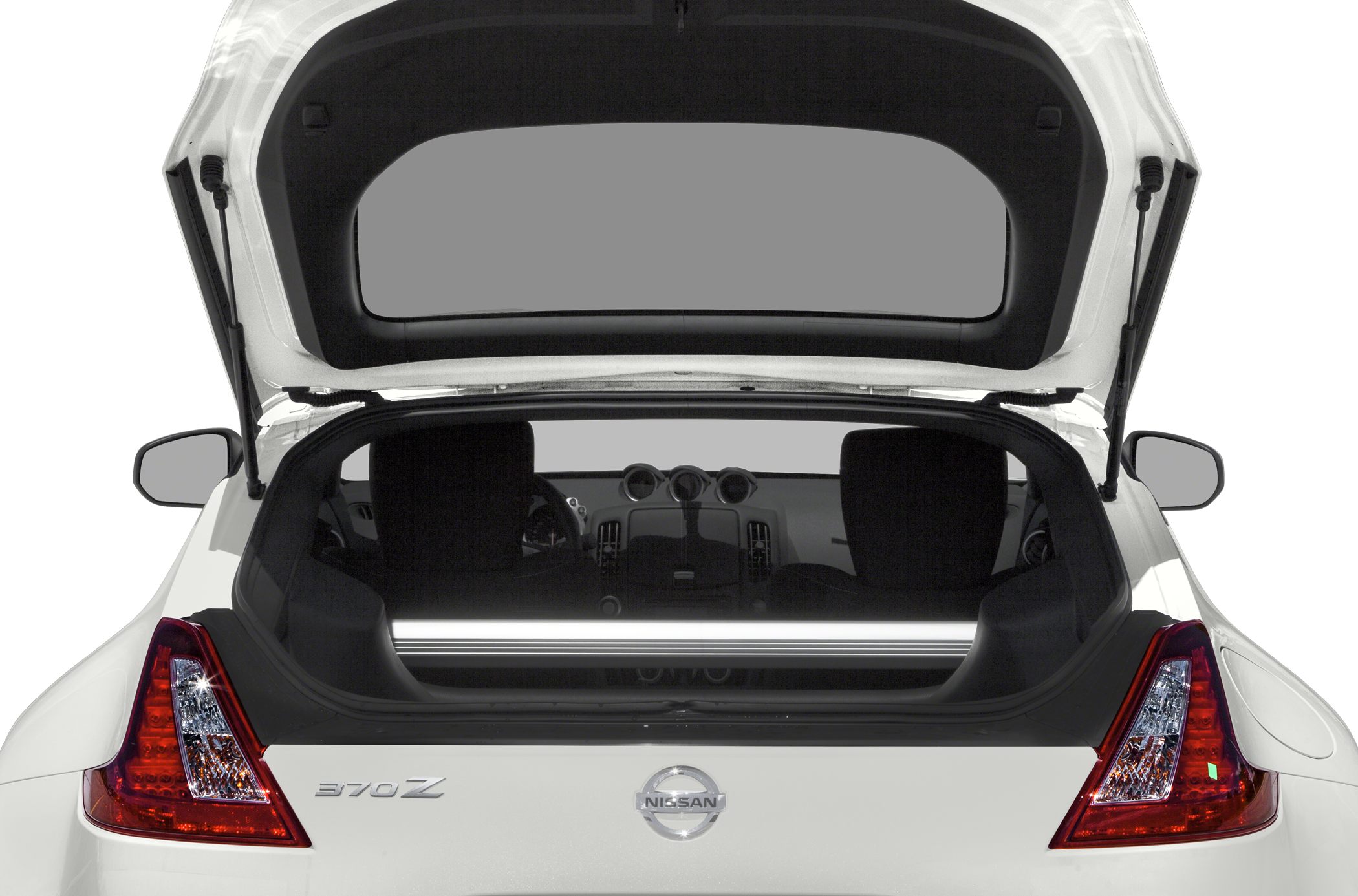 Rear hatch open showing trunk and interior dashboard