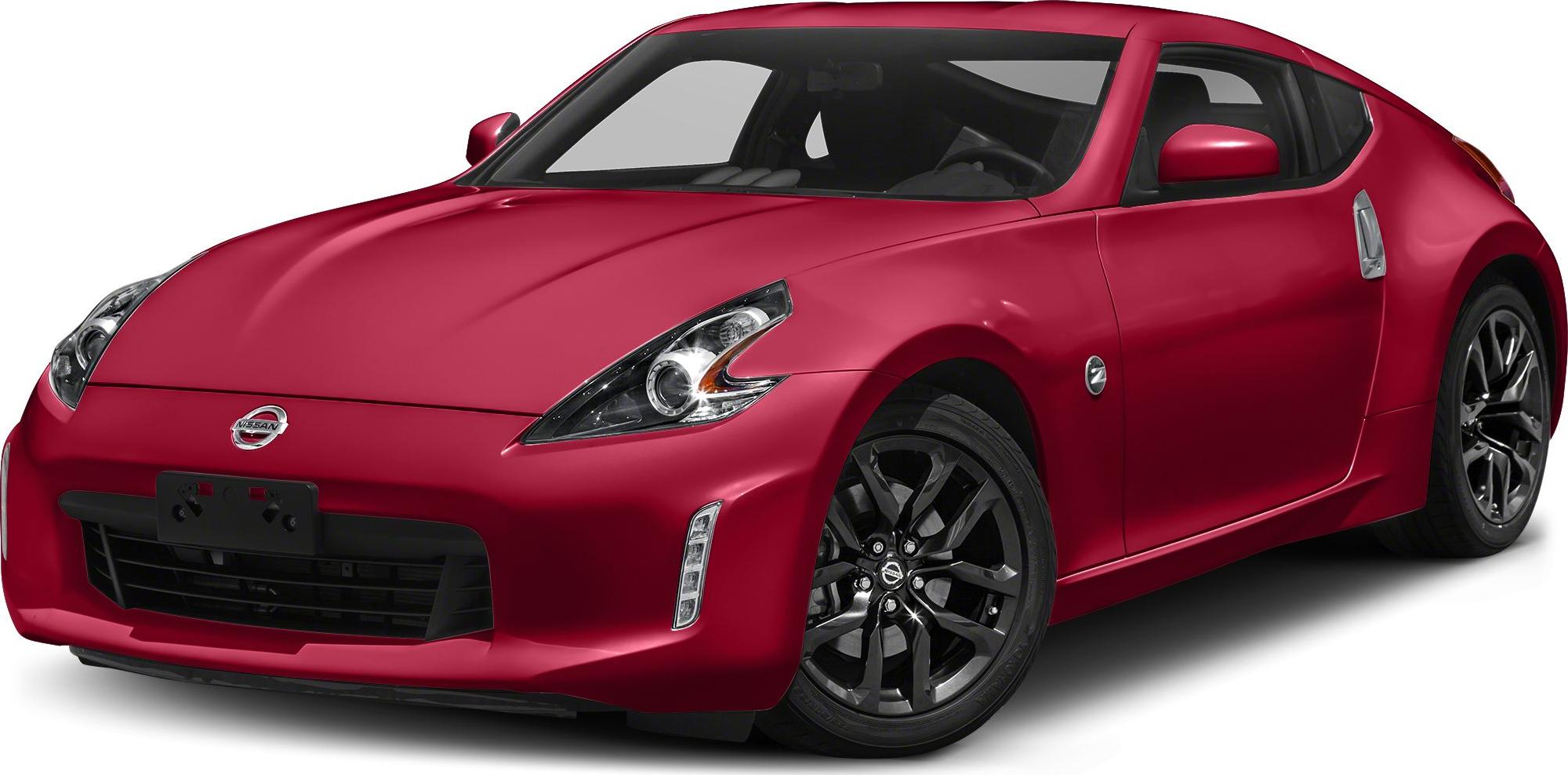 Red sports coupe front and side view with sleek headlights and alloy wheels