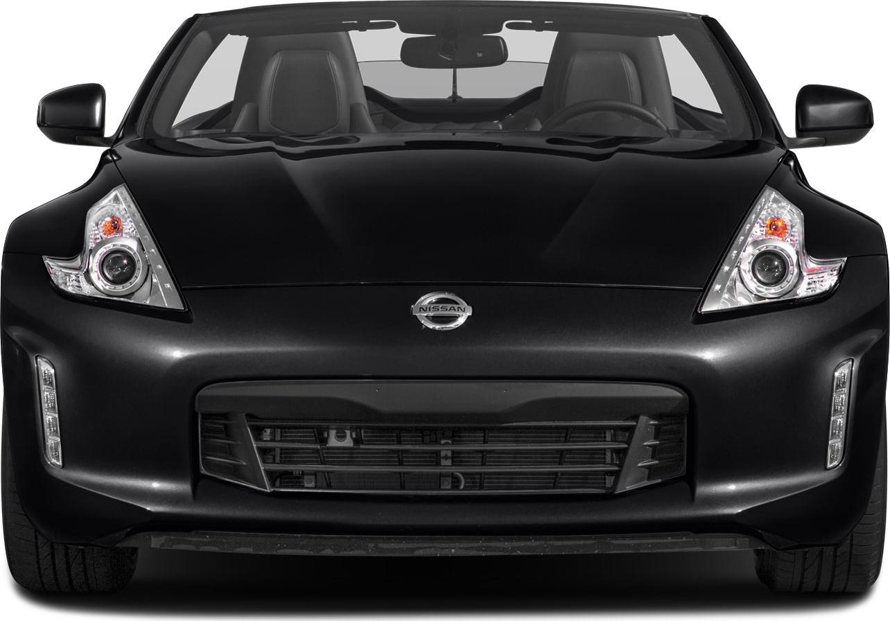 Front view of Nissan 370Z Roadster with sharp headlights and prominent grille