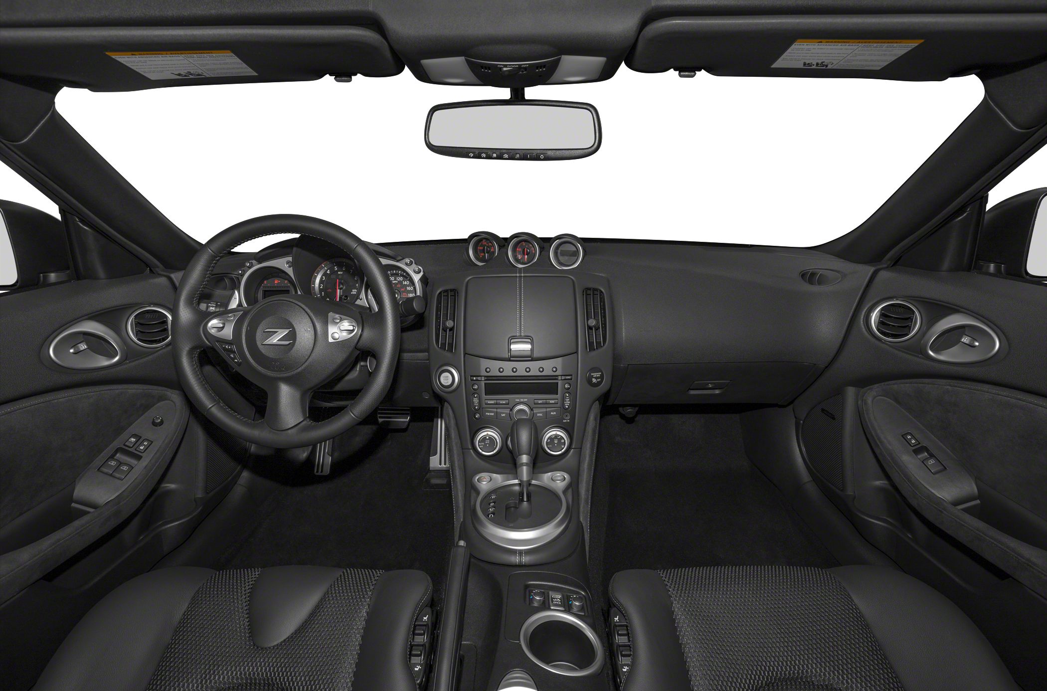 Dashboard, steering wheel, center console with gauges and controls