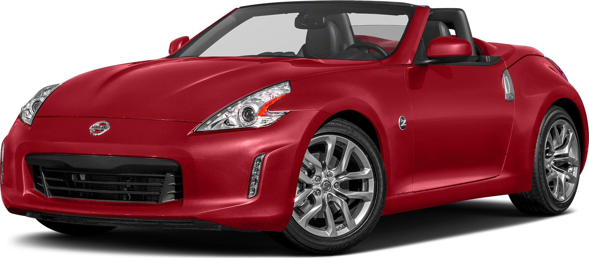 Front view of red convertible sports car with sleek headlights and alloy wheels