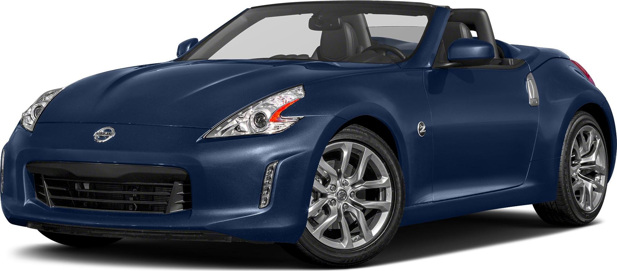 Front side view of a blue convertible with sleek headlights and alloy wheels