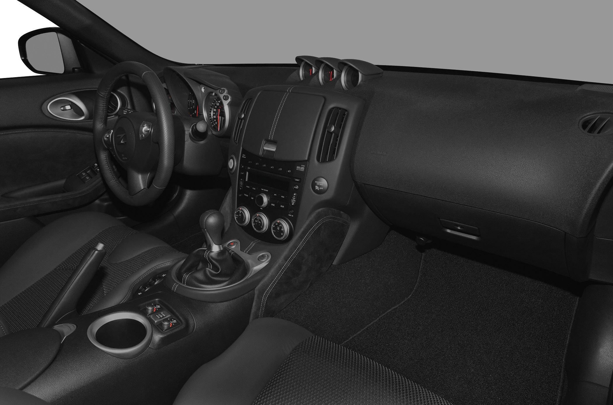 Manual gear shift with dashboard and center console controls interior