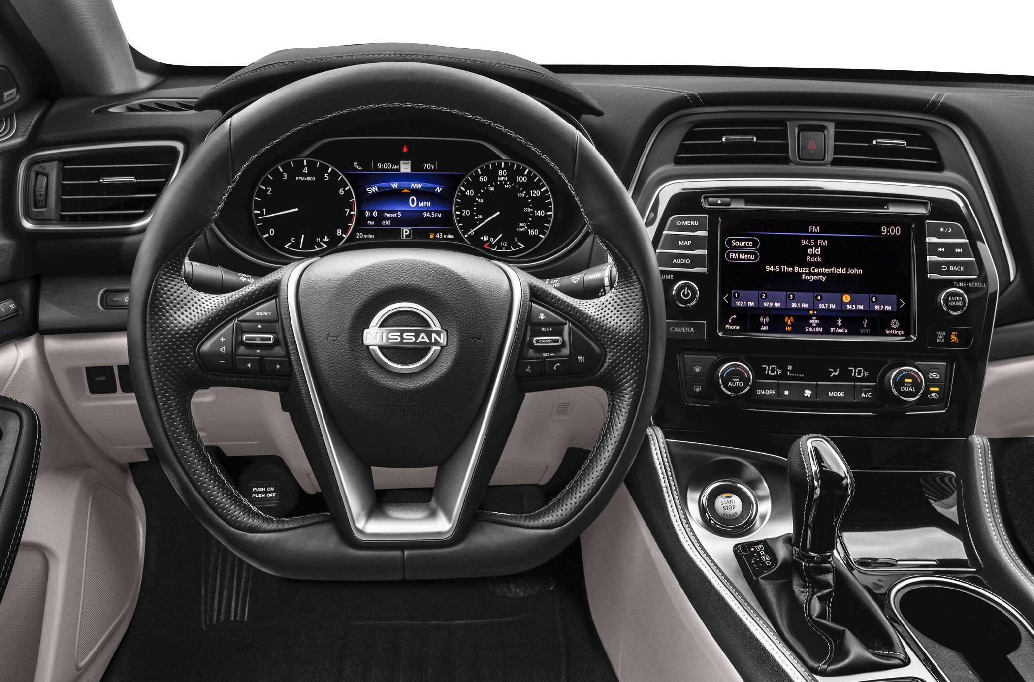 Steering wheel, digital instrument cluster, infotainment system, climate control
