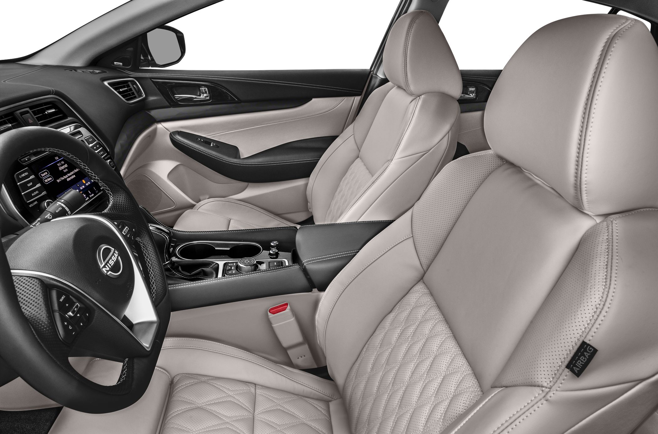 Luxury leather seats and advanced control center in car interior