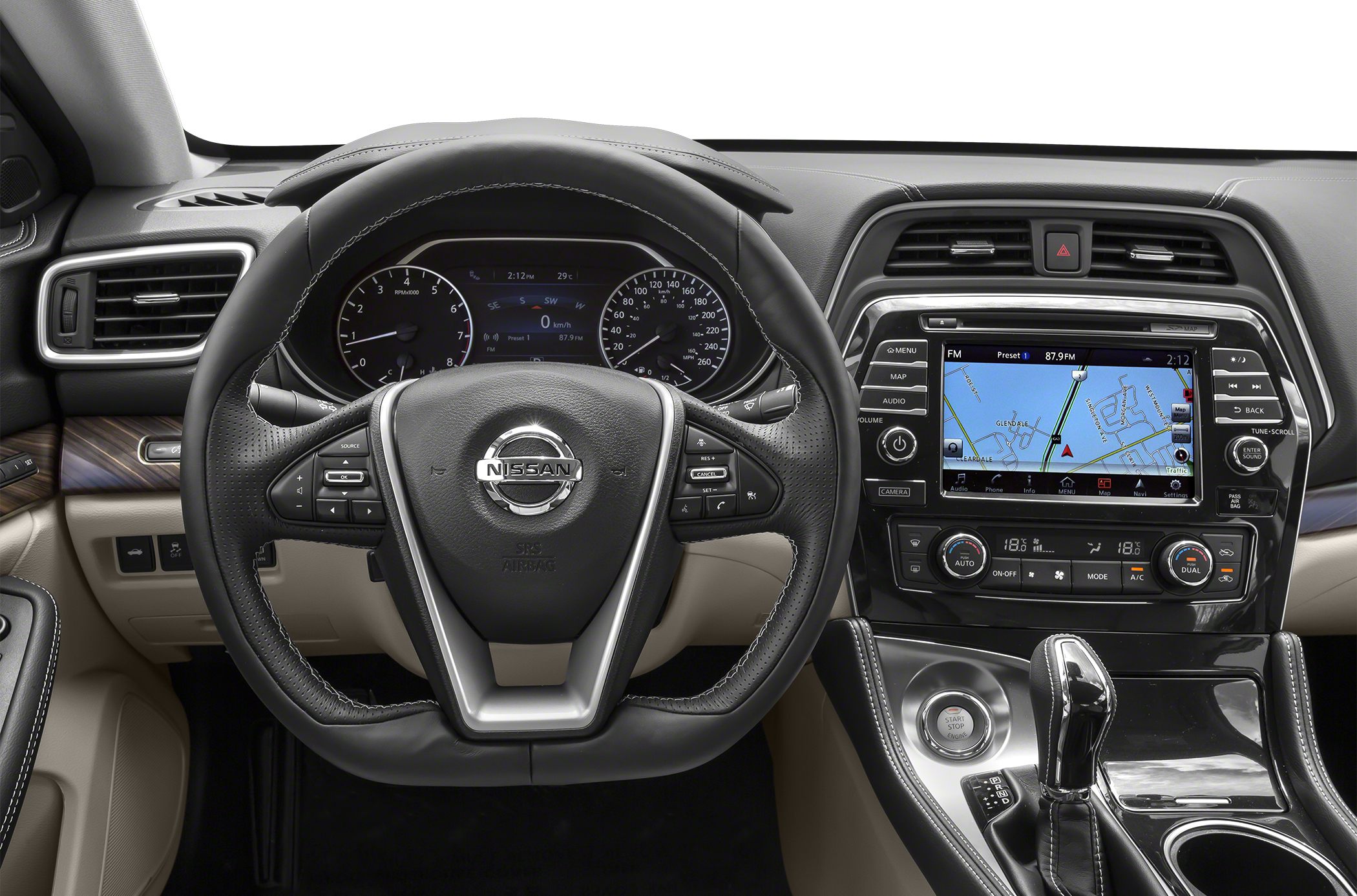 Steering wheel, digital instrument cluster, touchscreen navigation