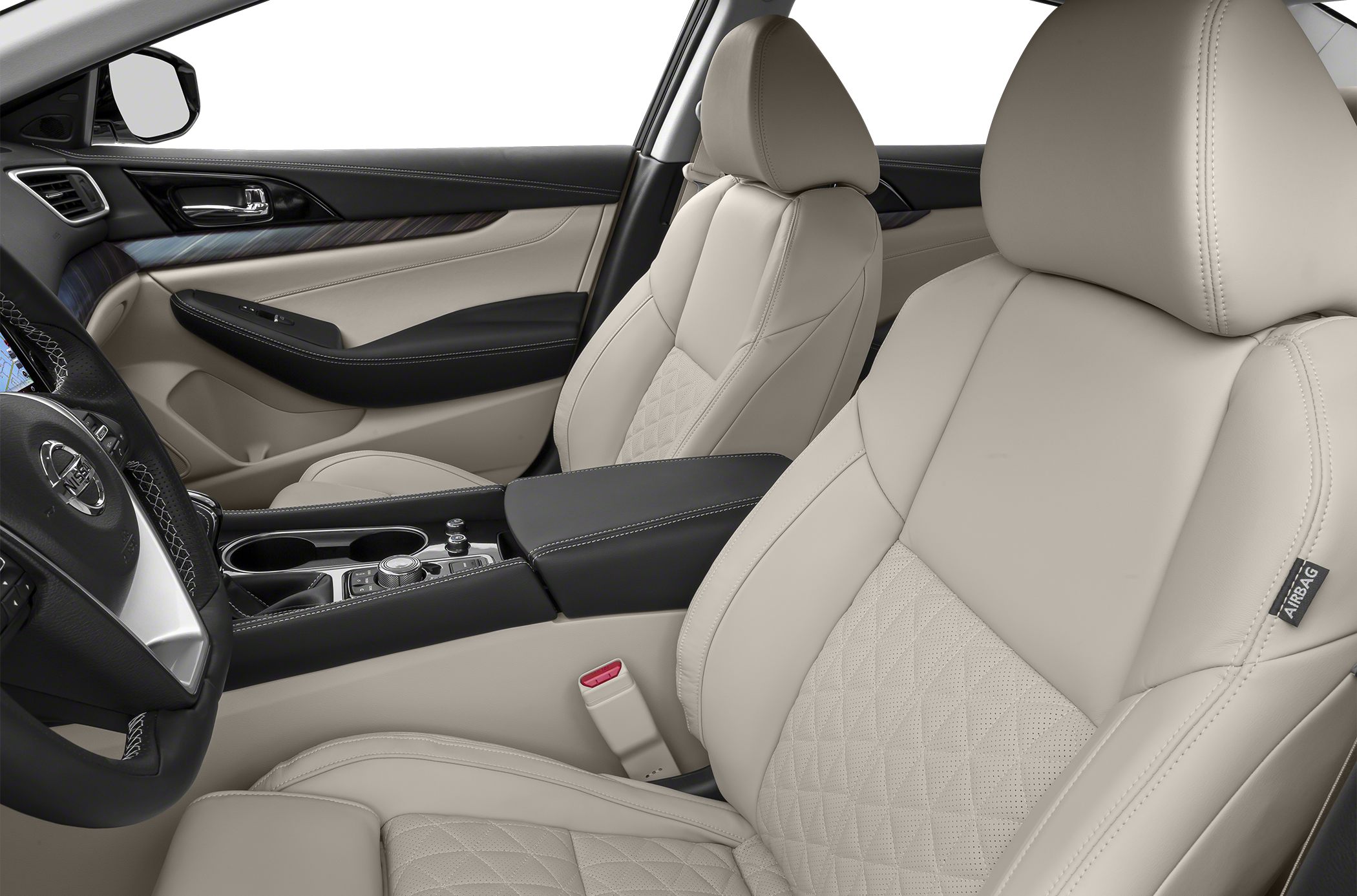 Beige leather quilted seats and central console with controls