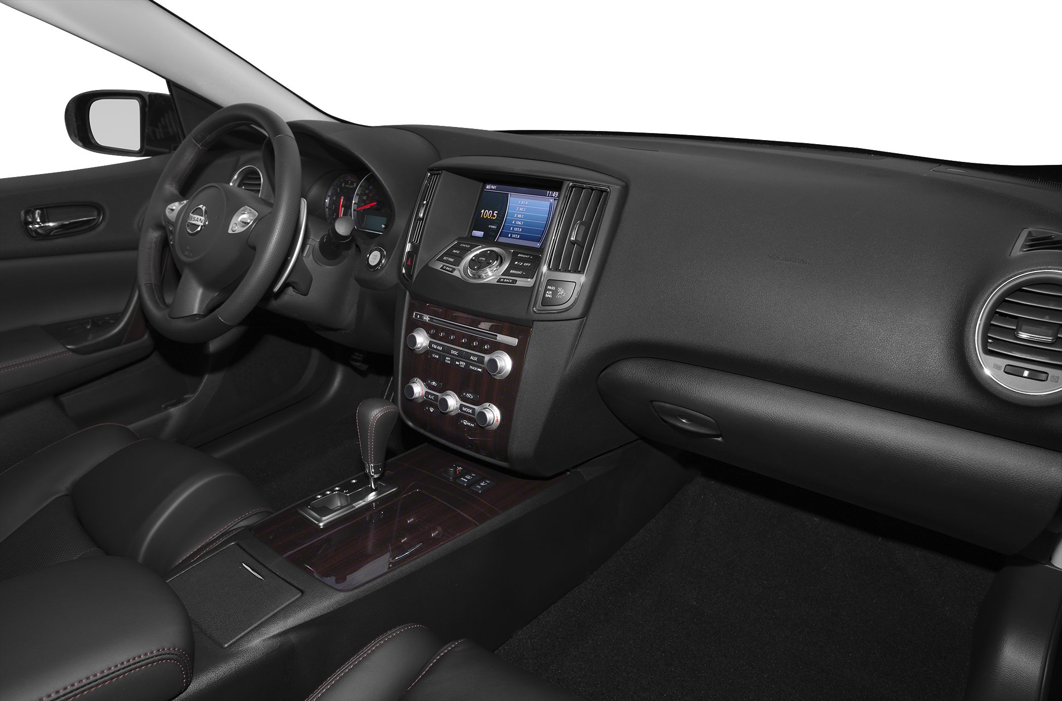 Dashboard and center console with steering wheel and infotainment system
