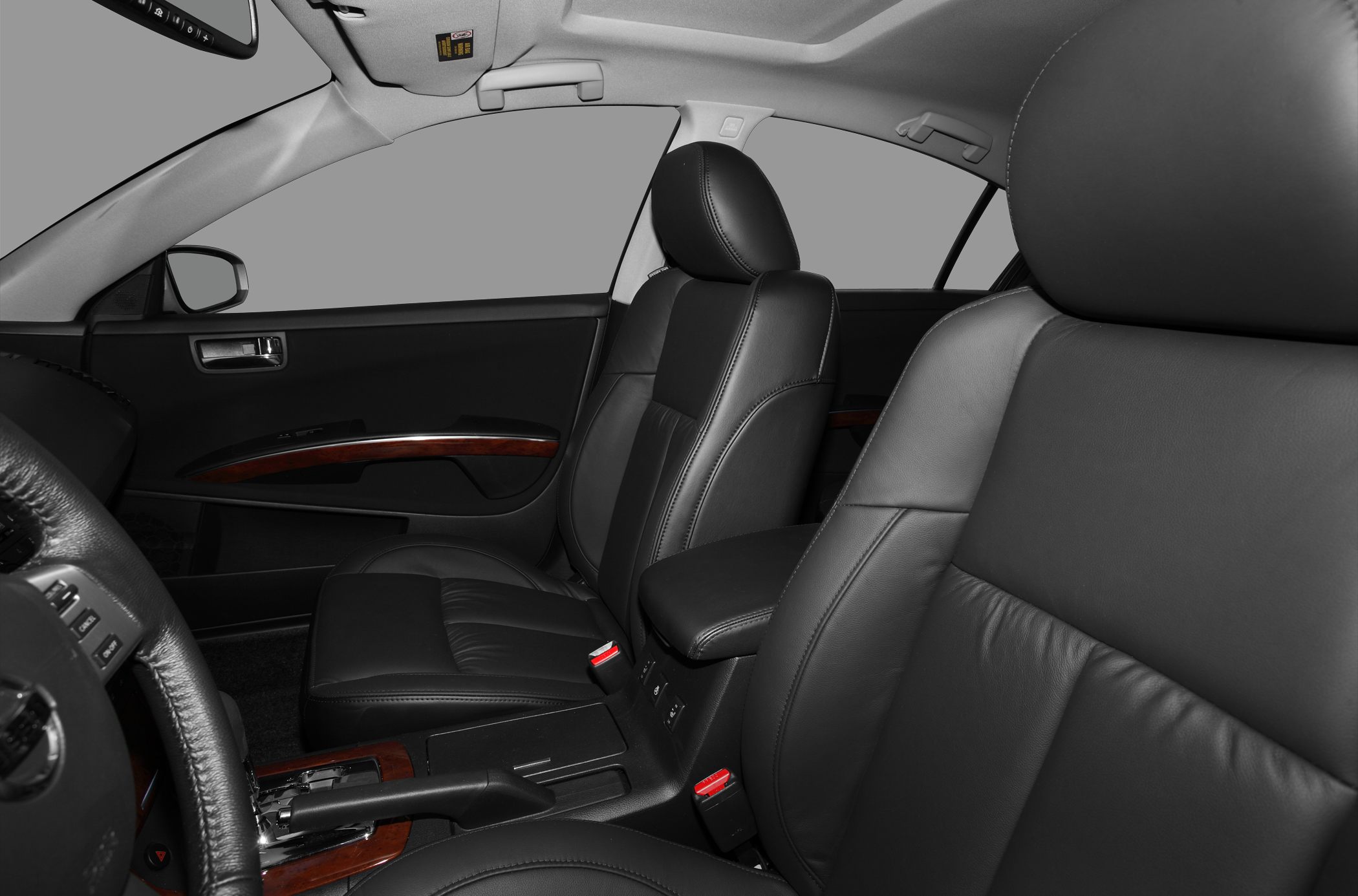 Black leather front seats with wood trim interior