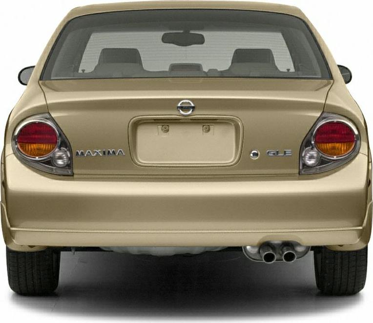 Rear view of sedan with distinctive round tail lights and dual exhaust pipes