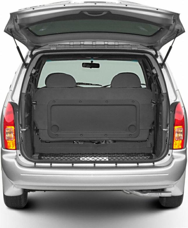 Open tailgate showing third-row seats and cargo area