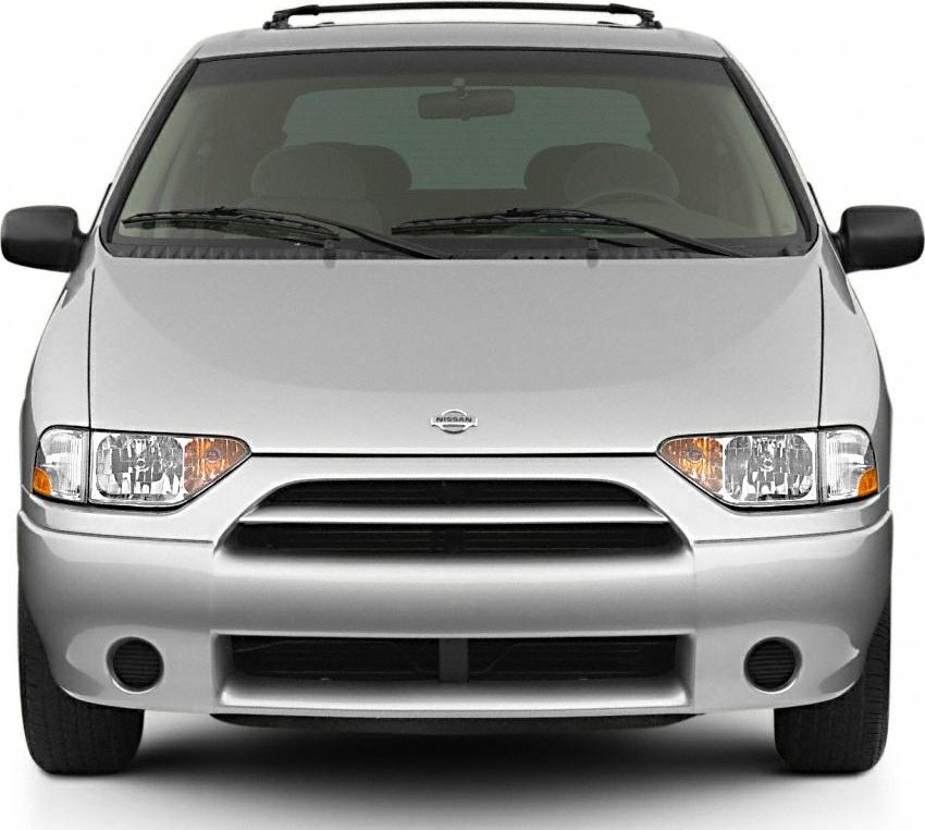 Wide grille, dual-section headlights, and fog lamps on a minivan front