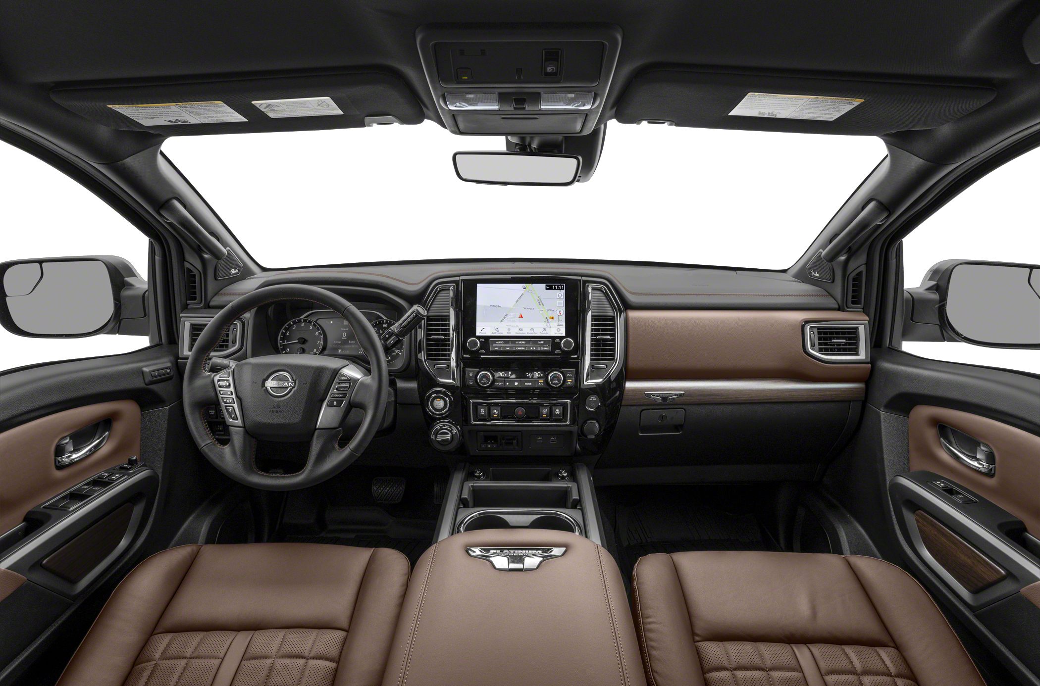 Truck interior dashboard with steering wheel and infotainment display