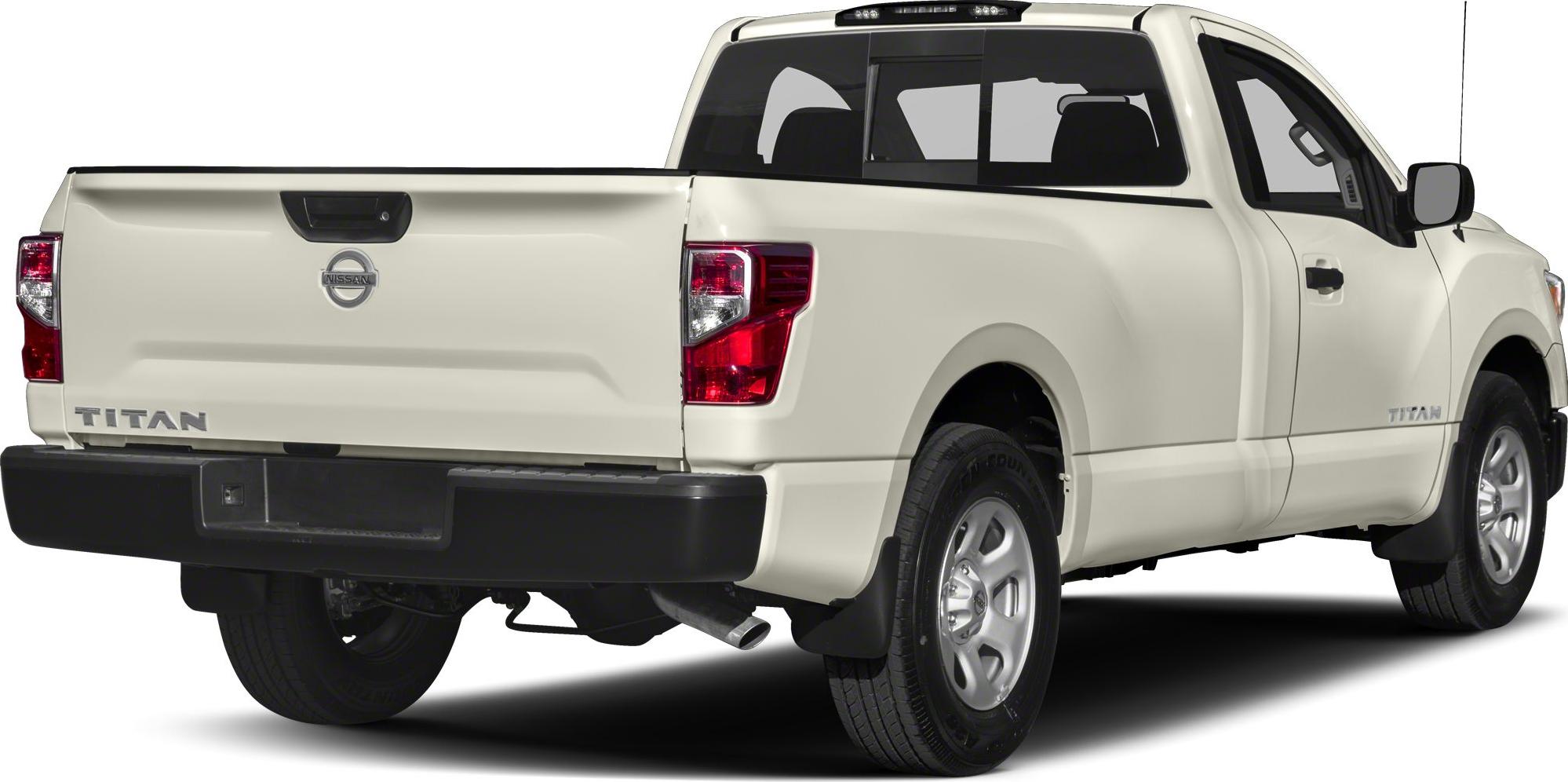 Rear and side view of single cab pickup with tailgate and large red tail lights