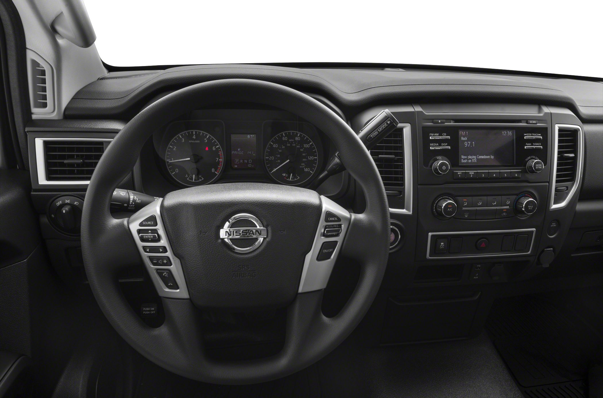 Steering wheel with integrated controls and dashboard instrument cluster