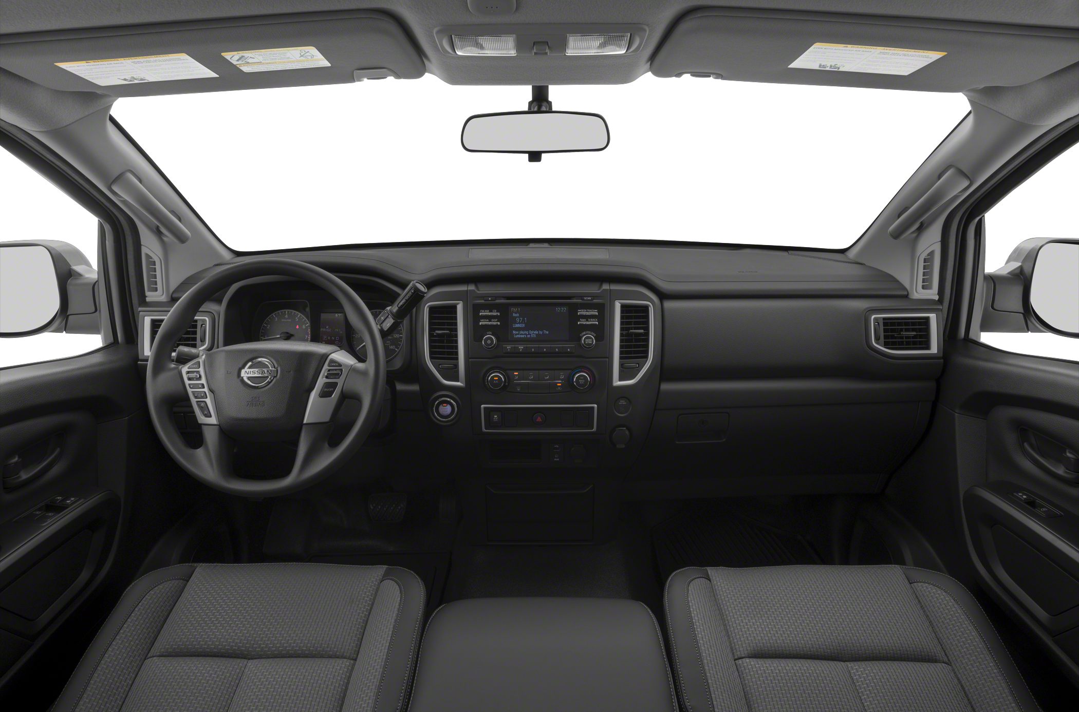 Dashboard, steering wheel with controls, center console