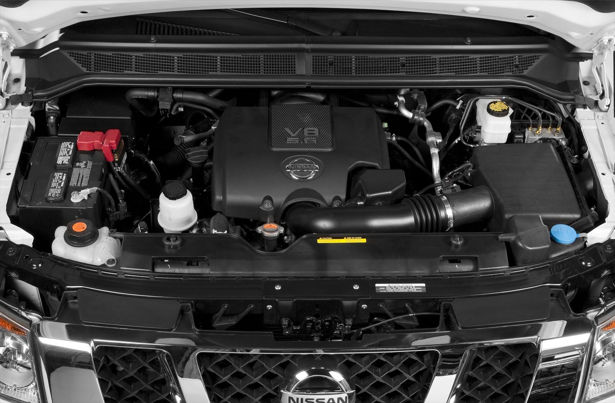 Nissan Titan I V8 engine bay with full engine and component view