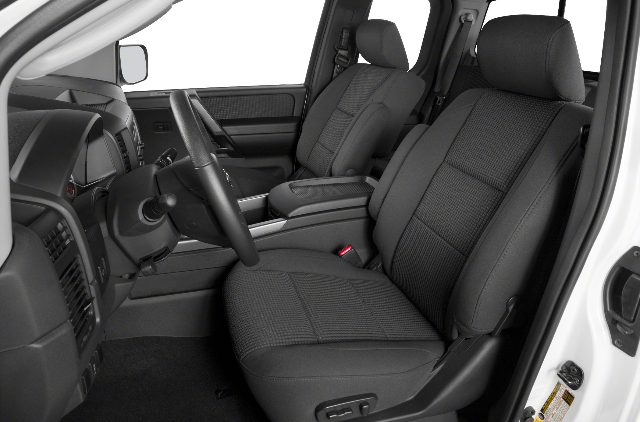 Fabric front seats and dashboard interior close-up