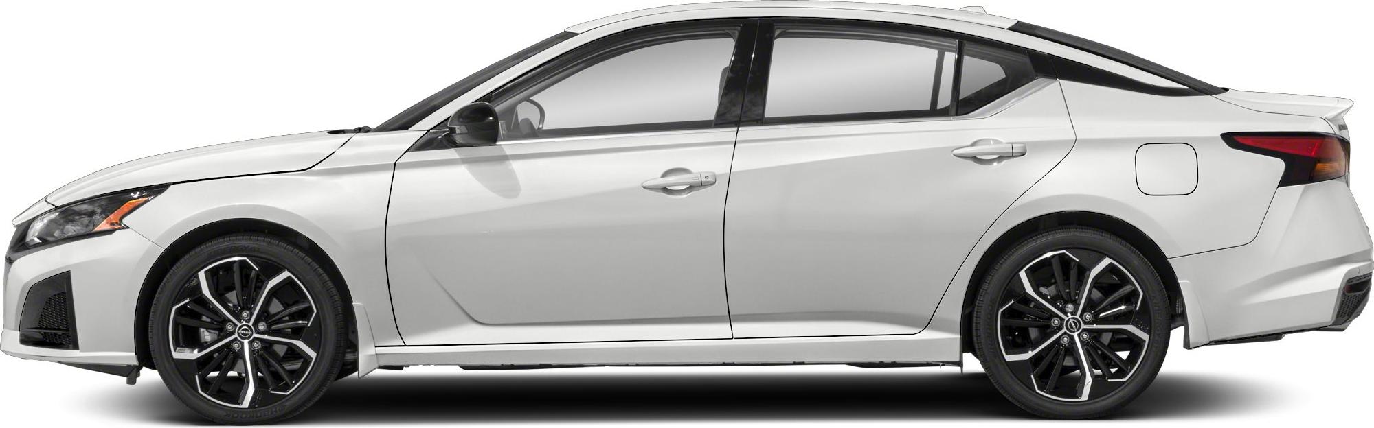Sleek sedan side profile with sporty alloy wheels and tinted windows