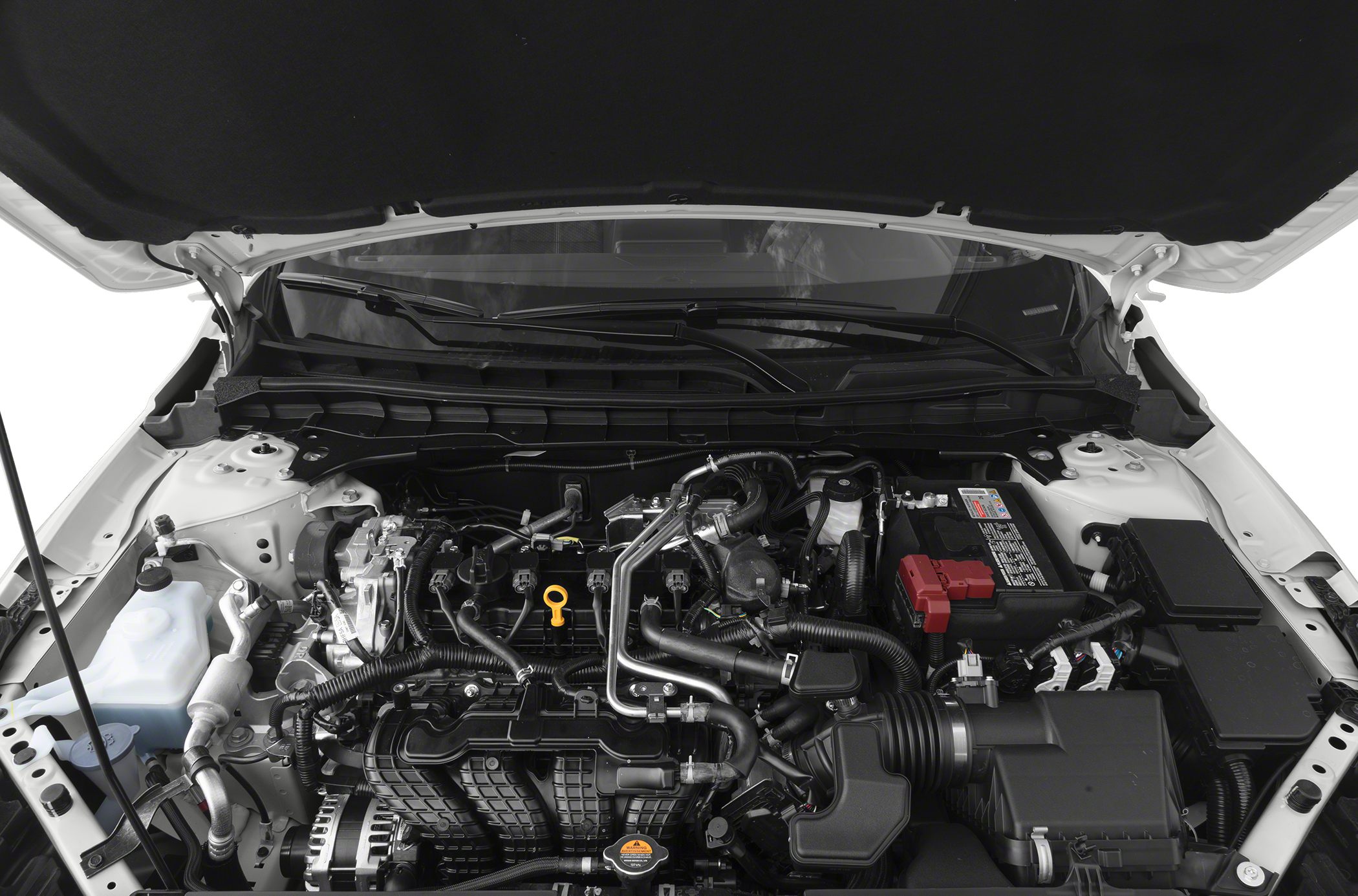 Engine bay with detailed layout and components under open hood