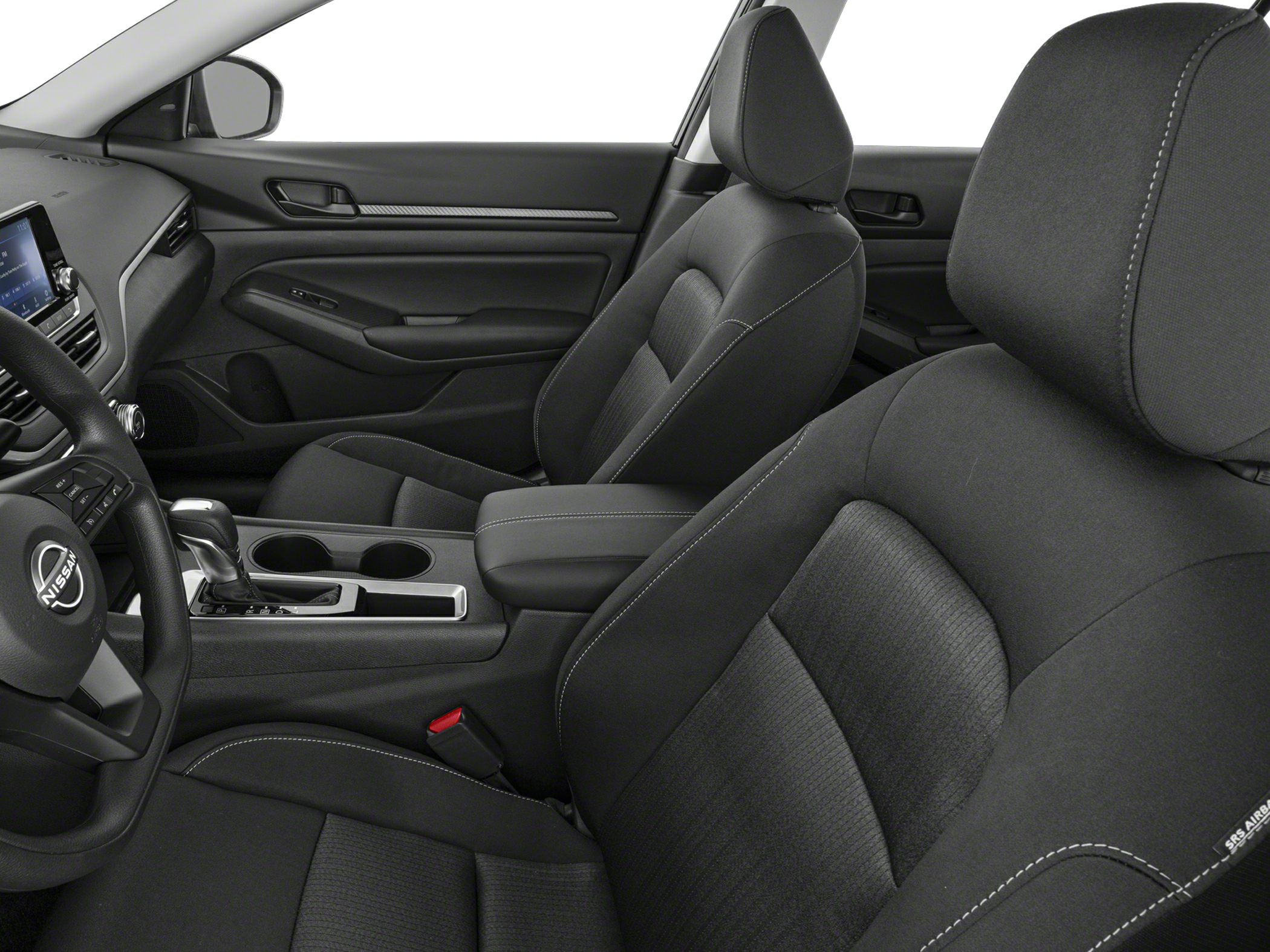 Front interior seats and center console with gear shift