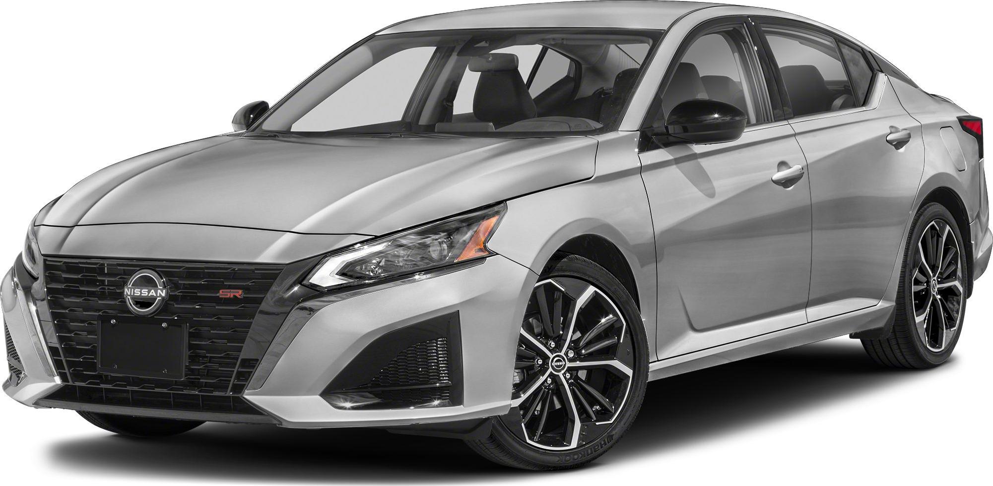 Front three-quarter view of a sedan with sleek grille and alloy wheels