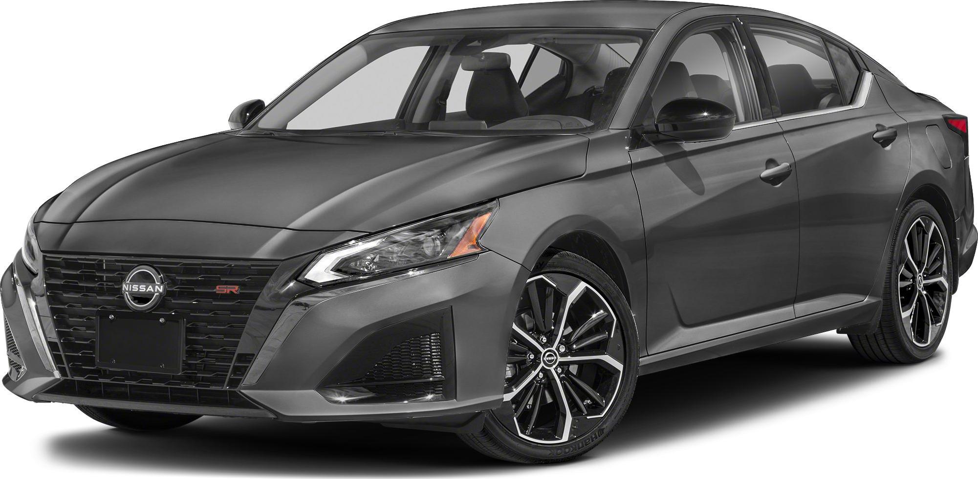 Front-side view of a sedan with sharp headlights and alloy wheels