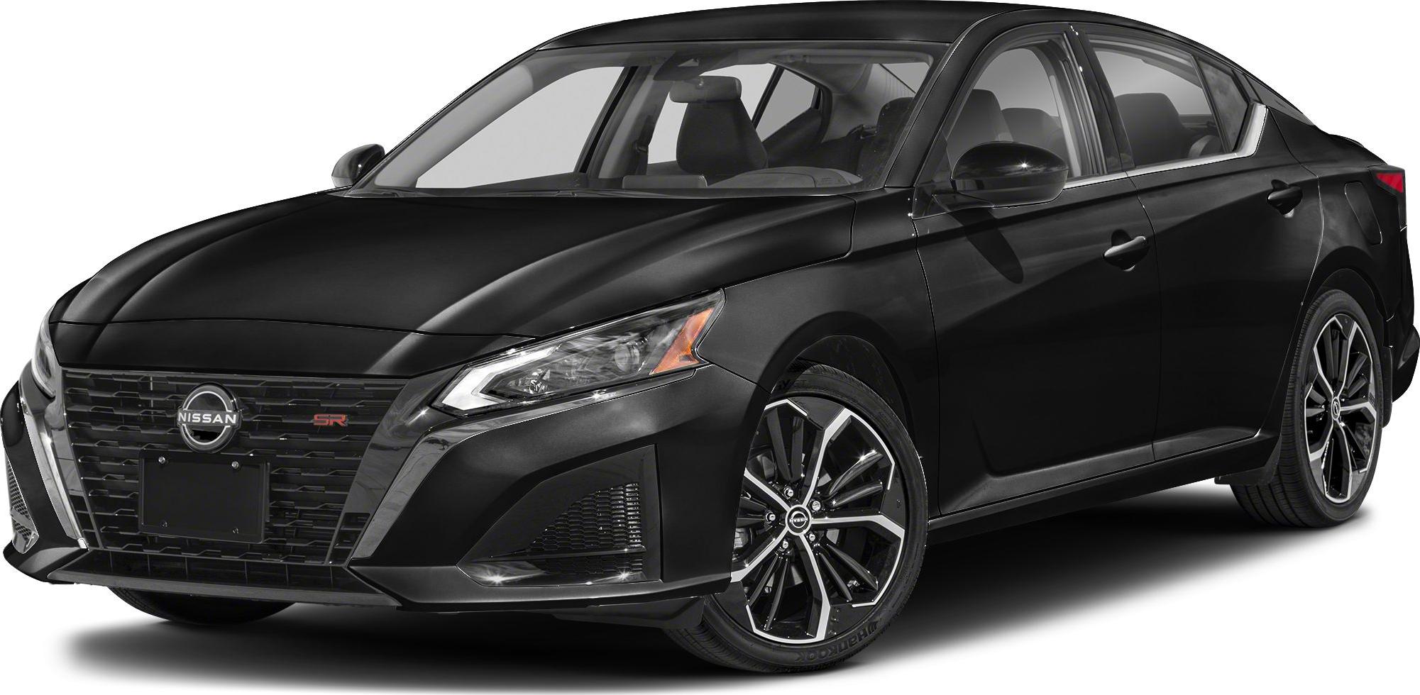 Sleek black sedan front side view with alloy wheels and angular headlights