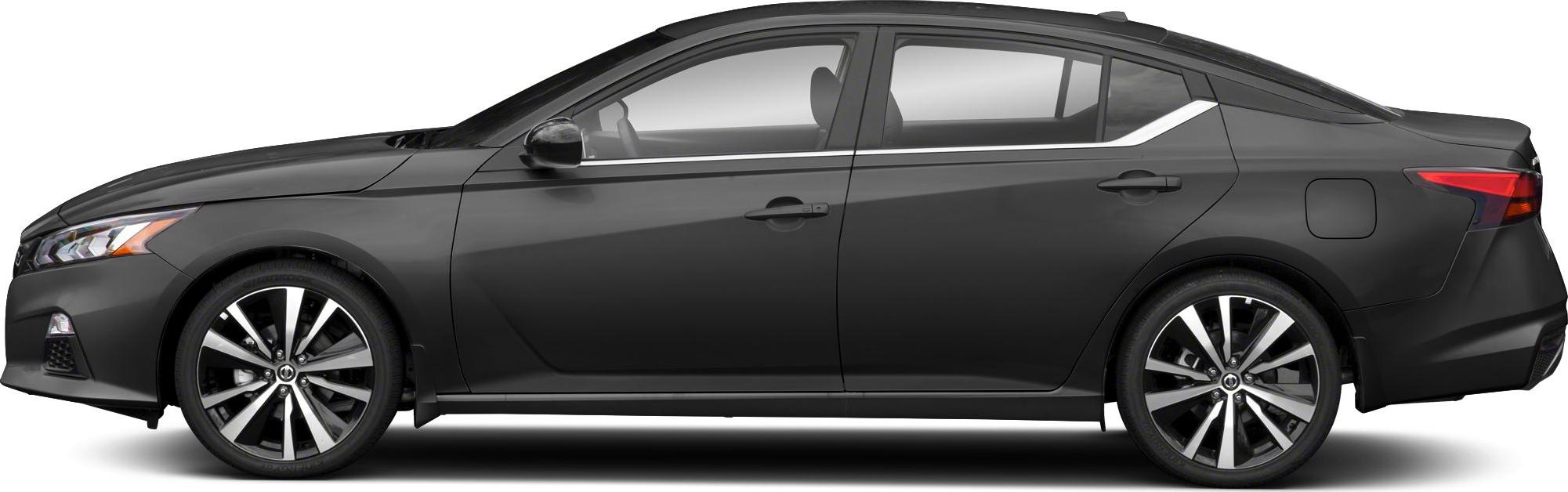 Mid-size sedan with alloy wheels and LED headlights in side profile view