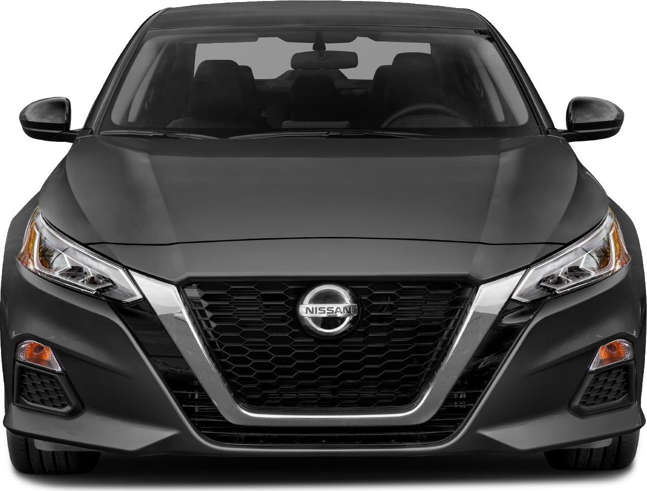 Sleek front view with hexagonal grille and sharp headlights
