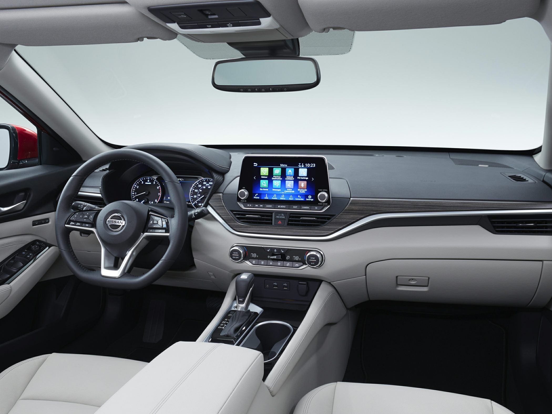 Modern dashboard with touchscreen and multifunction steering wheel