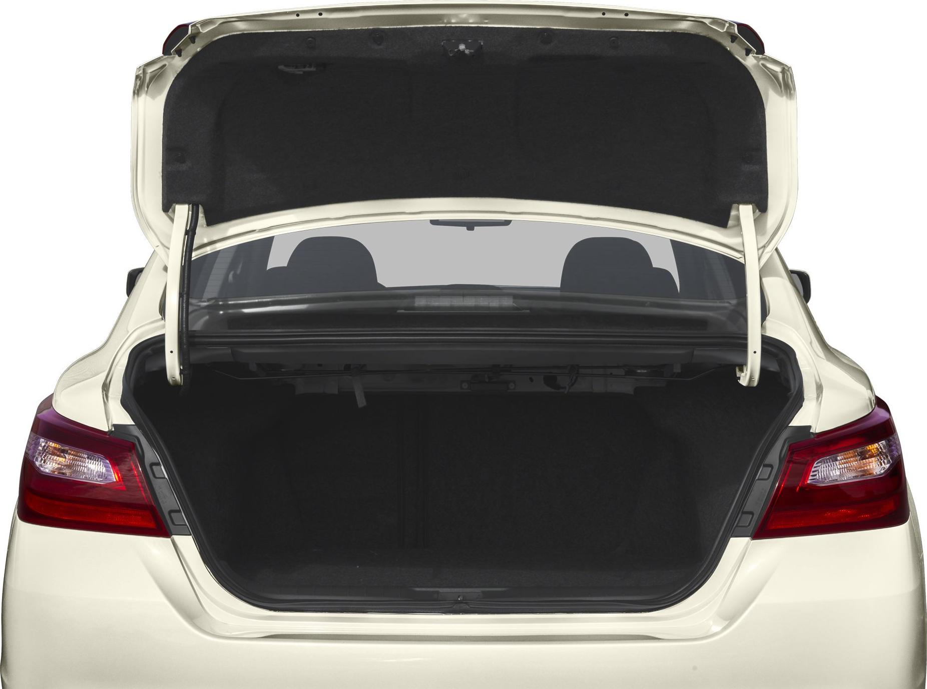 Open spacious trunk with rear tail lights and trunk hinges