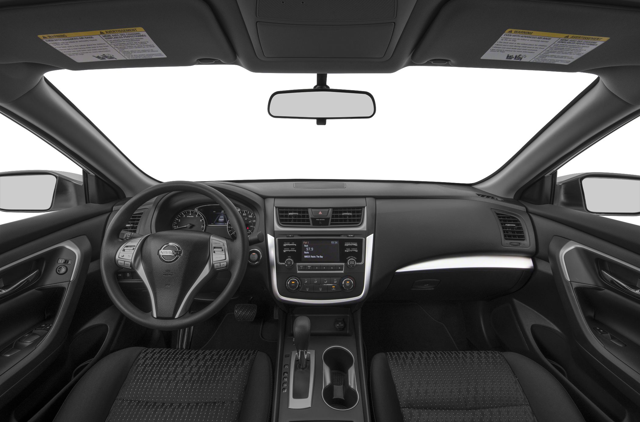 Dashboard and steering wheel with center console overview