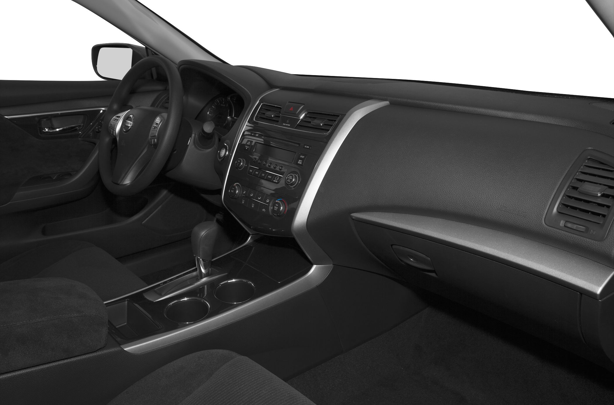 Dashboard, steering wheel, and center console of a modern car interior