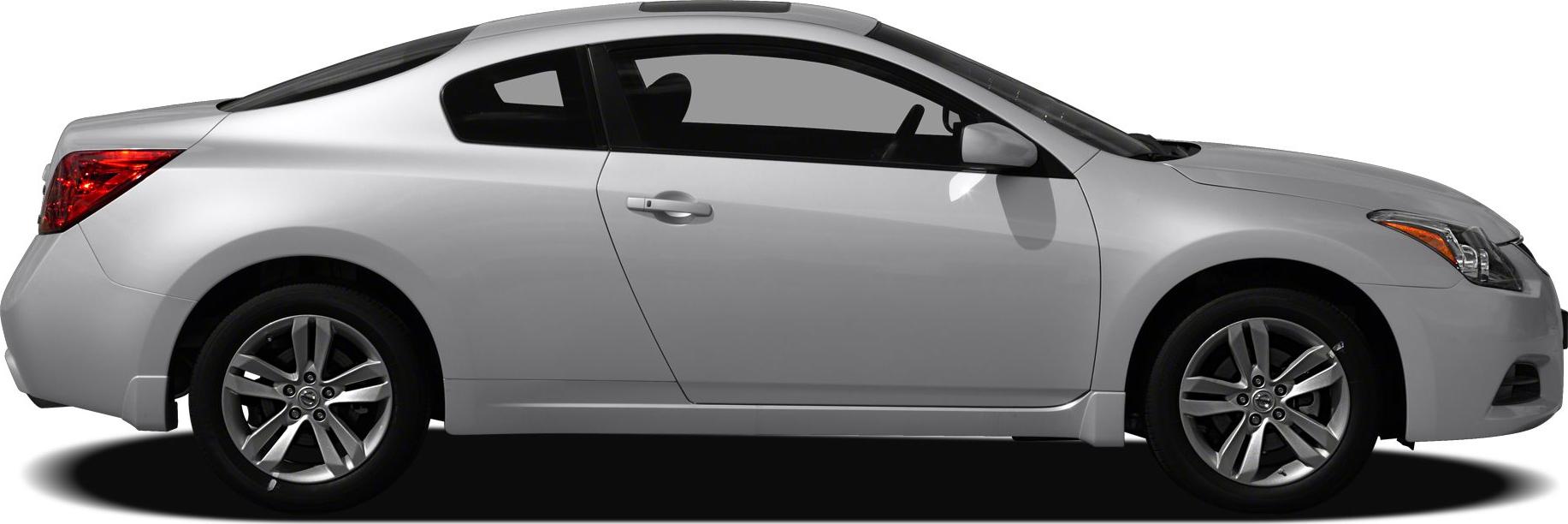 Side profile of a two-door coupe with alloy wheels