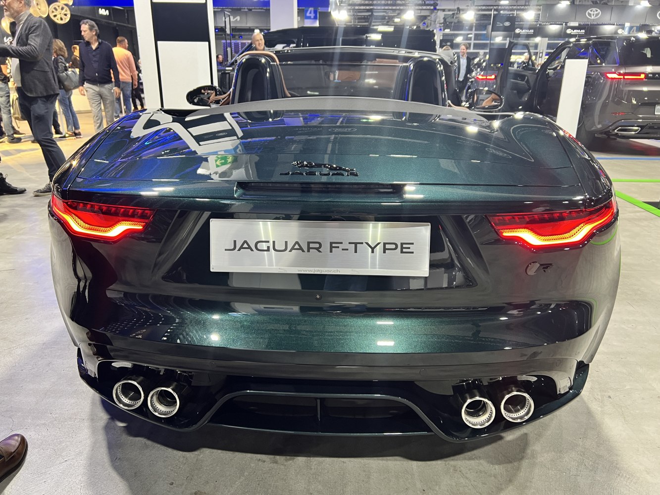 Jaguar F-Type Convertible rear with LED tail lights and quad exhaust pipes