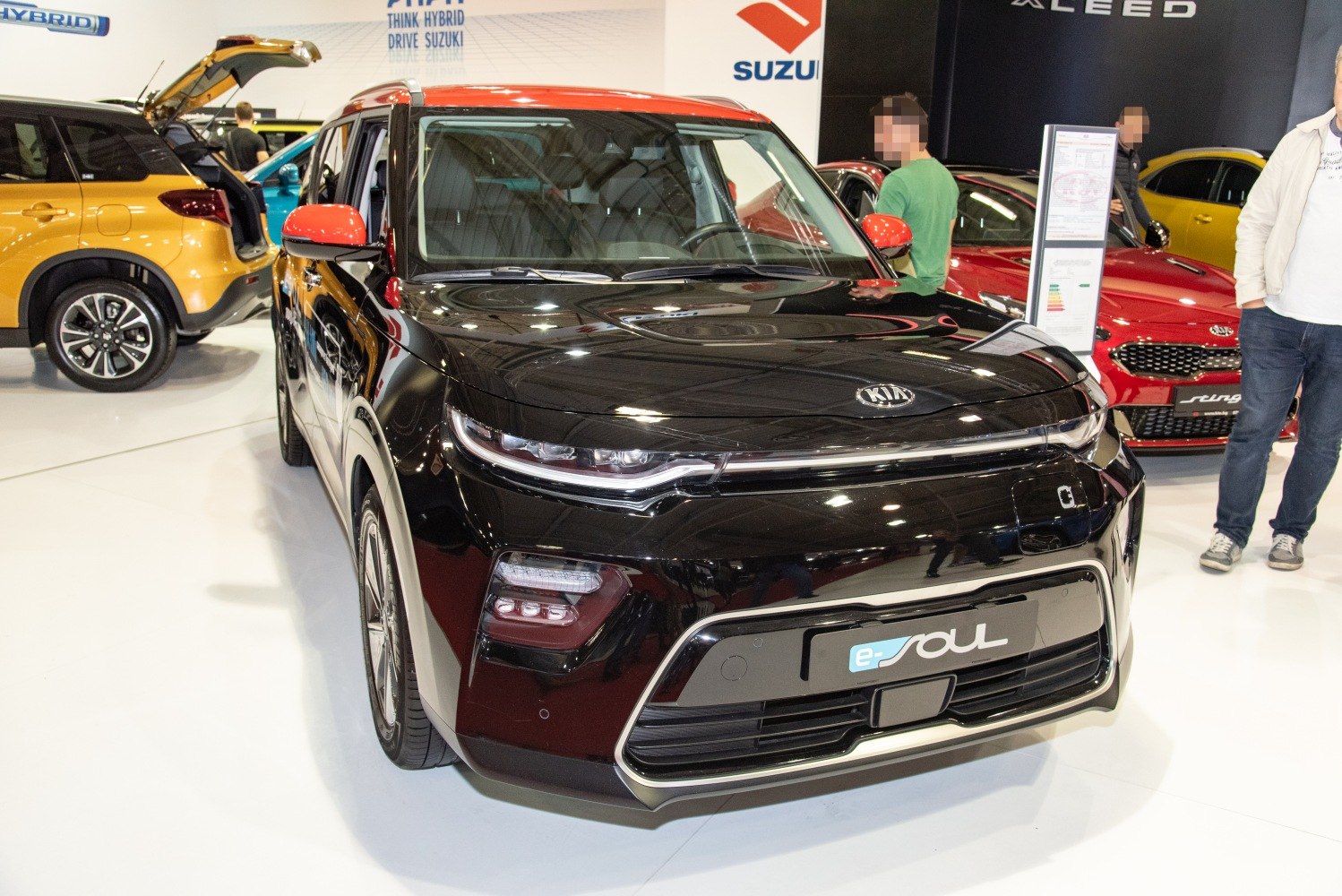 Front view of electric compact SUV with LED lights and two-tone roof