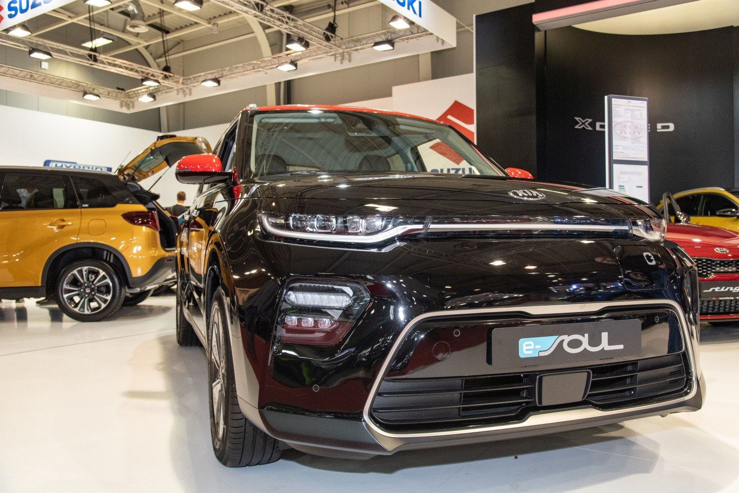 Front fascia and LED headlights of a modern electric SUV