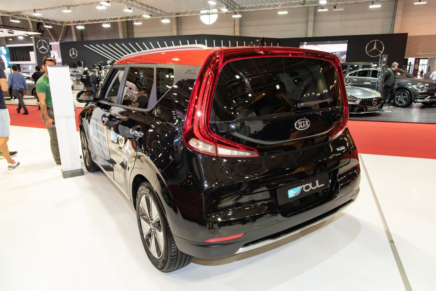 Rear view of electric hatchback with signature taillight design