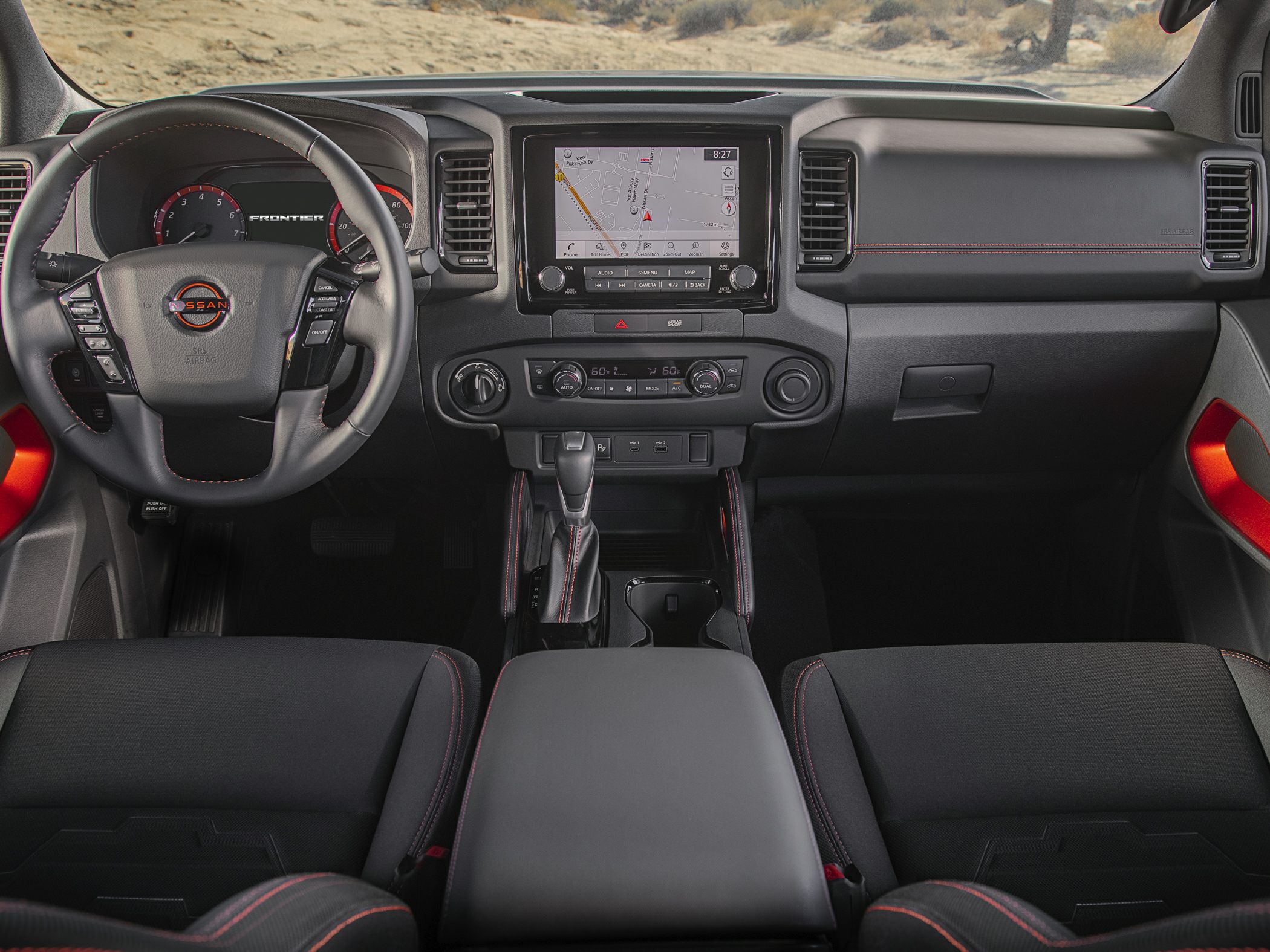 Dashboard with infotainment screen and climate control in pickup interior