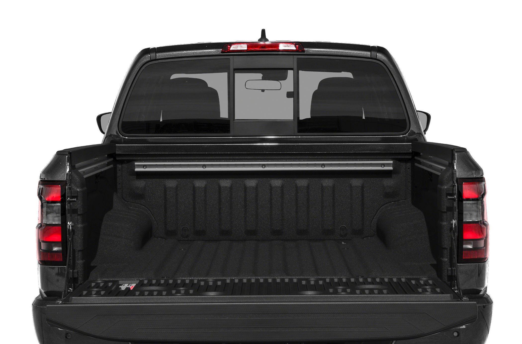 Open truck bed and rear view with tailgate down