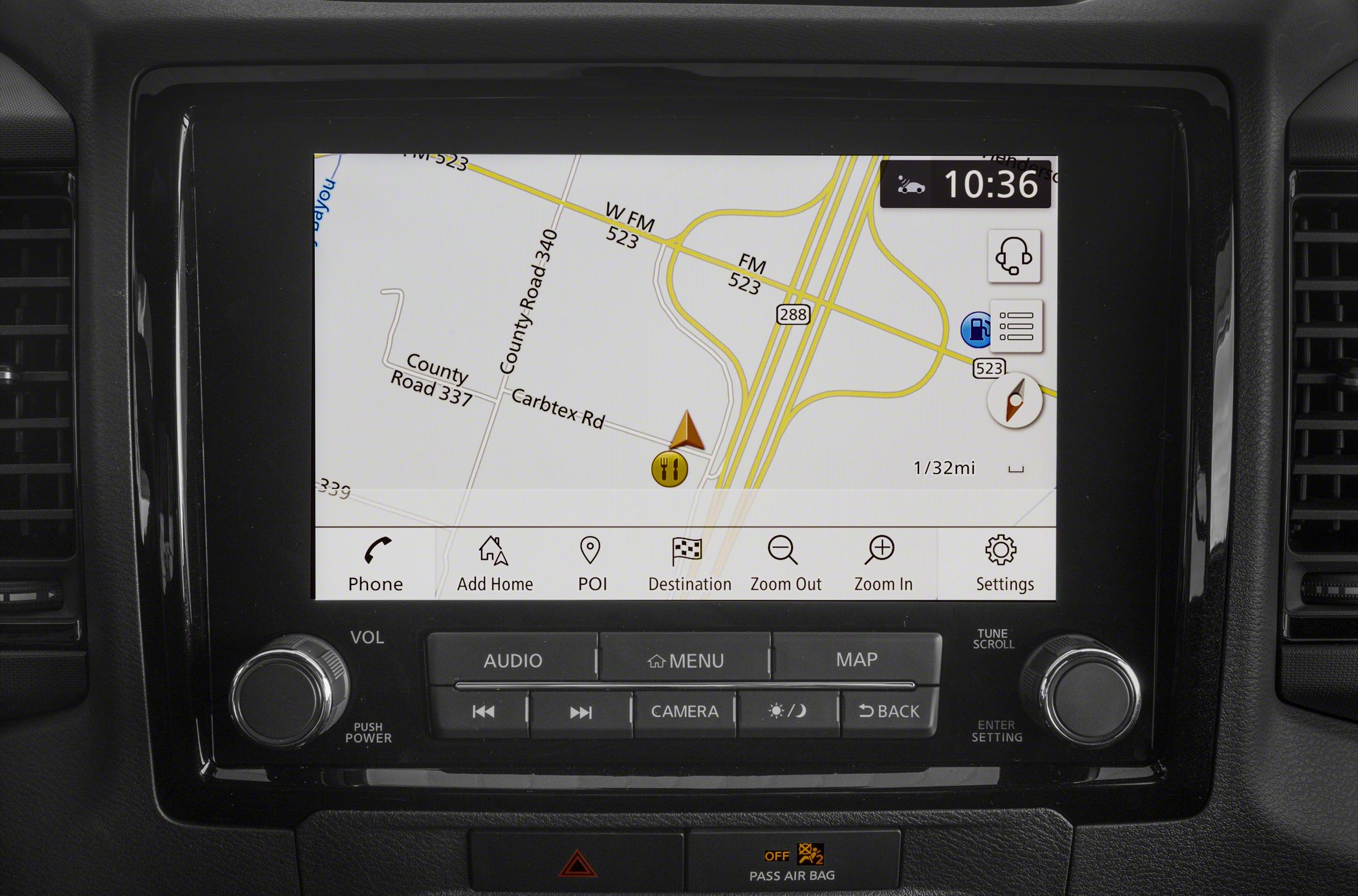 In-dash navigation system with touchscreen controls and digital map interface