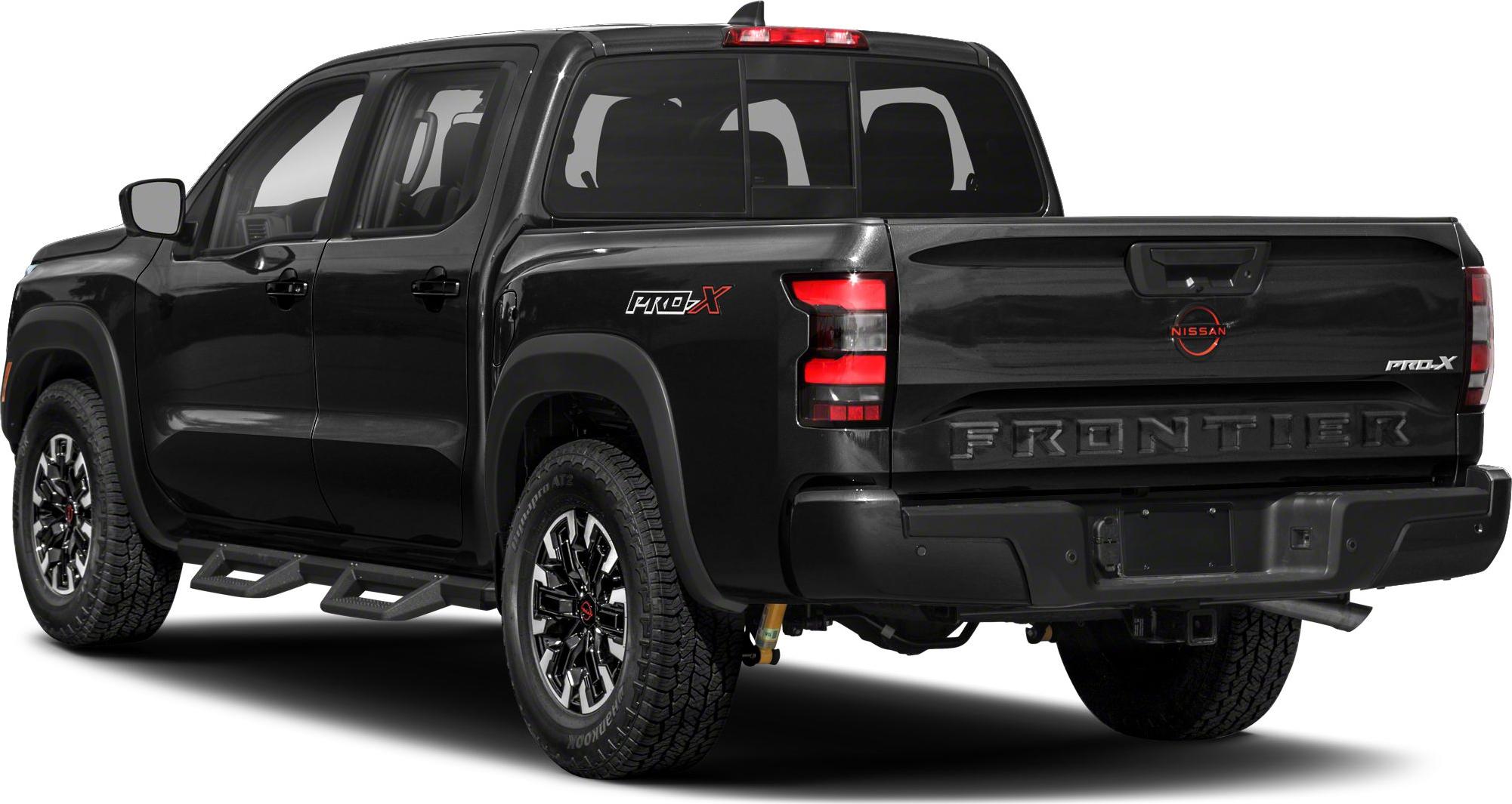 Side and rear view of black mid-size pickup with crew cab and PRO-X trim