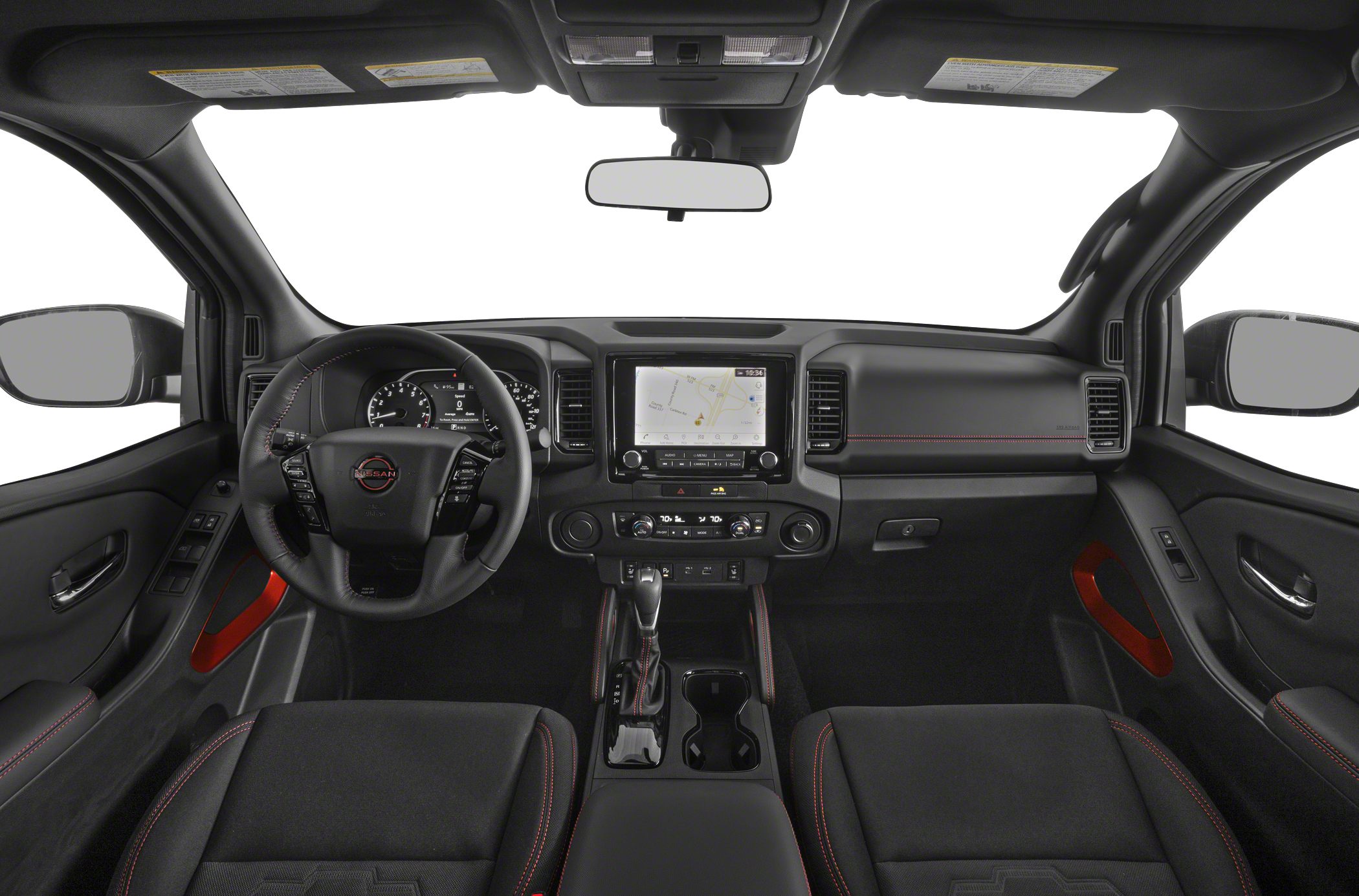 Dashboard with digital navigation and dual-zone climate control